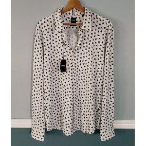 Hugo Boss Roan Slim Fit Long Sleeve Shirt Men's Sz XL White Fly Pattern NWT